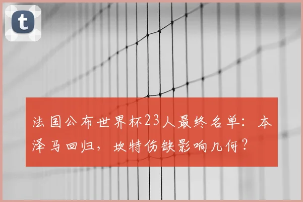 法国公布世界杯23人最终名单：本泽马回归，坎特伤缺影响几何？